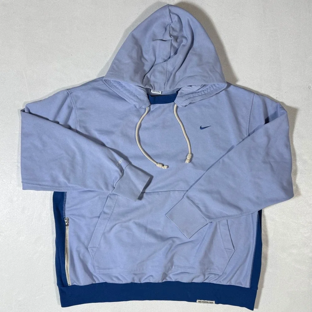 Nike Dri Fit Hoodie Mens 2XL Blue Contrast Zip Pockets Athletic Sweatshirt